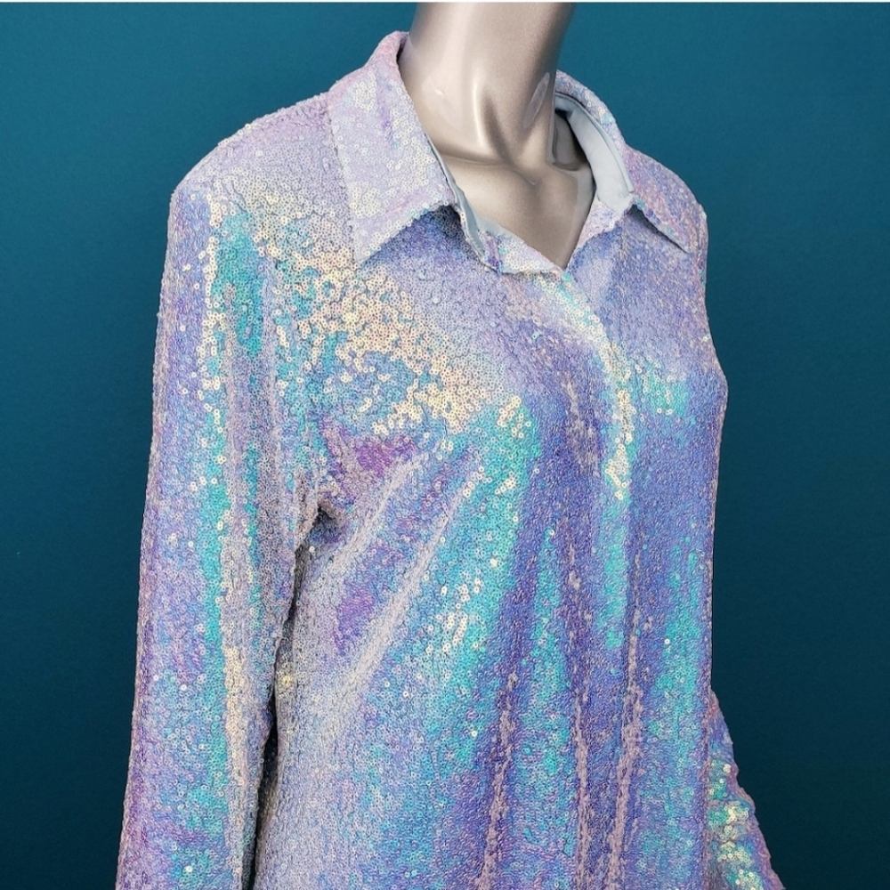 MISSGUIDED Iridescent Ice Blue Mini Dress / (NWT) - Picture 2 of 4